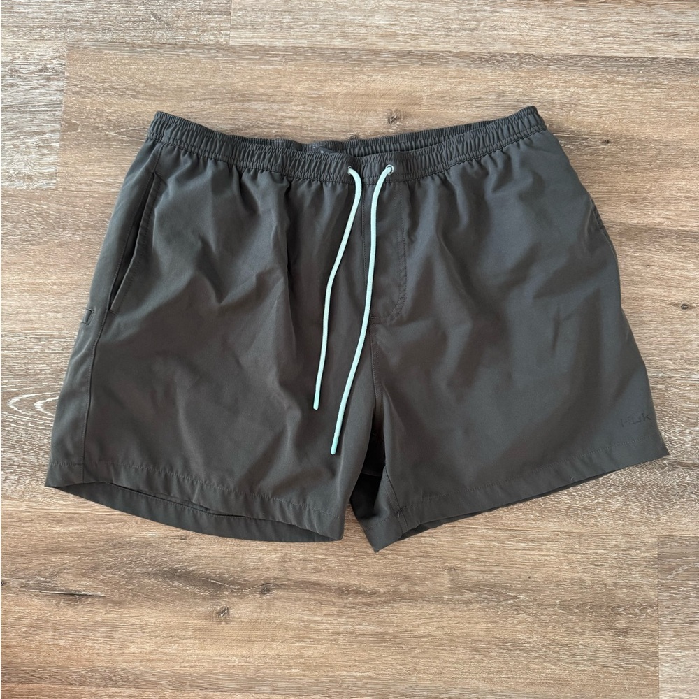 Huk Gray Performance Lined Shorts with Black Waistband